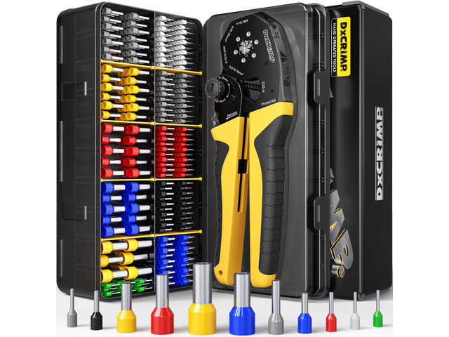 Hex Ferrule Crimping Tool Kit AWG 24-4 Wire Ferrules 11 Sizes Self-adjusting wire crimper with insulated wire terminals for electrical panels PLC...