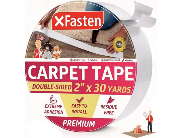 Double-Sided Carpet Tape for Area Rugs, 2 Inch x 30 Yards (90 Ft), Heavy Duty Grippy Residue-Free Silicone Adhesive Keeps Rugs in Place on...
