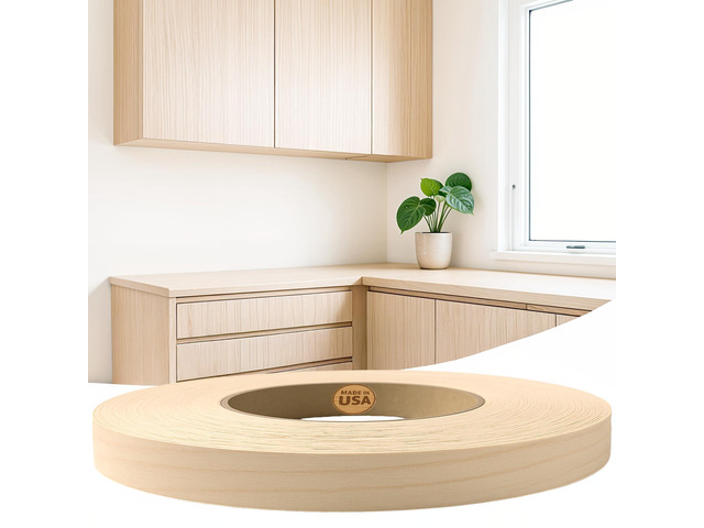 Birch 3/4 in x 50 ft Roll Pre-Glued Iron On Wood Veneer Tape Wood Veneer Edge Banding Tape with Hot Melt Adhesive, Smooth Sanded Finish Ideal for...