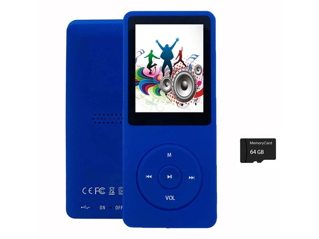 64GB MP3 Player with Speaker Earphones Portable Music Player for Kids Support Voice Recording Picture Video E-Book, Blue