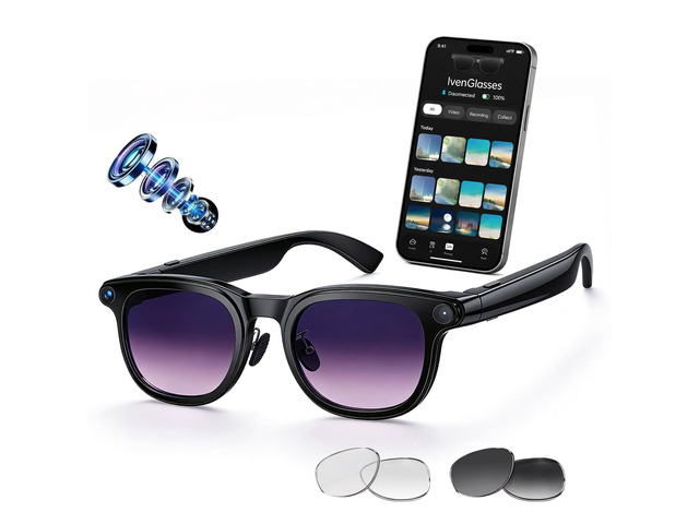 AI Smart Glasses with Camera, 8MP HD Camera Glasses for Men Women, 1200P 30FPS Video Recording, Voice Assistant, Real-Time Translation, Open-Ear...