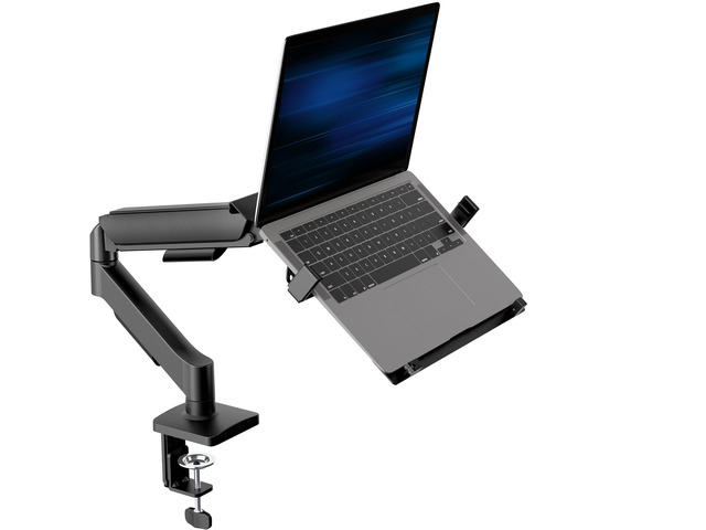 Universal Adjustable 10 to 15.6 inch Laptop Mount for Desk, Single Mechanical Arm VESA Notebook Stand with C-clamp and Grommet Options, Black,...