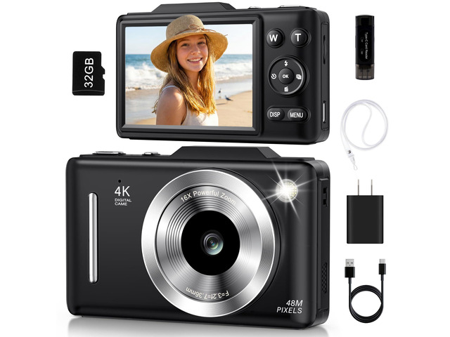 Digital Camera 4K Autofocus Vlogging Camera for Photography with 16X Zoom Anti Shake, 32GB Card, 48MP Compact Portable Point and Shoot Camera for...