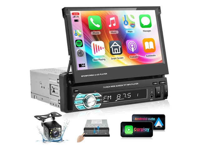 7inch Single Din Car Stereo Flip Out Car Radio with AppIe Carplay Android Auto Airplay MirrorLink 1080P Bluetooth FM Radio HD Backup Camera 2.0...