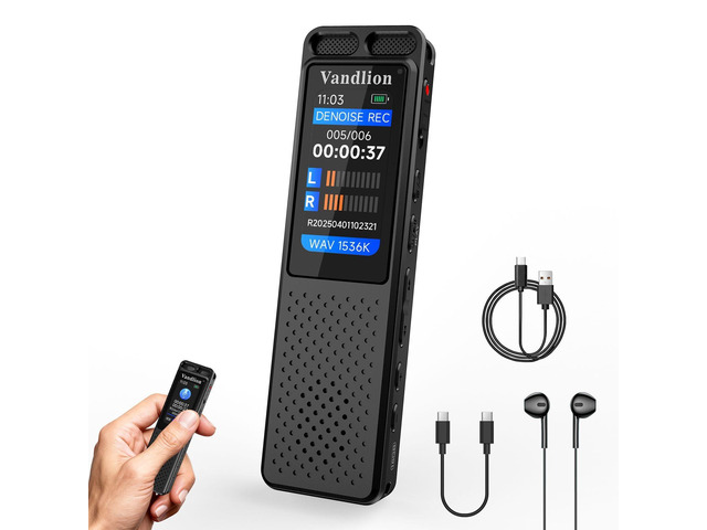 Voice Recorder with Playback, HD Clear Digital Recording Device 100Hrs Battery, AI Noise Reduction, One Touch Recording, Compact, Voice...