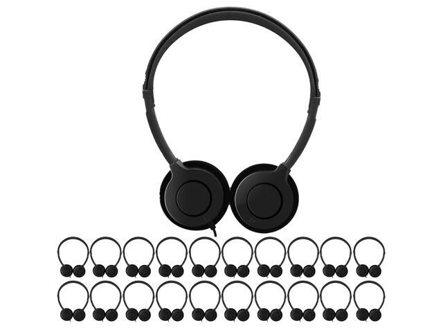20 Pack Headphones for Kids Students School Classroom Adjustable, 3.5mm Jack, Black, Bulk Earphones, For Library Children Adults
