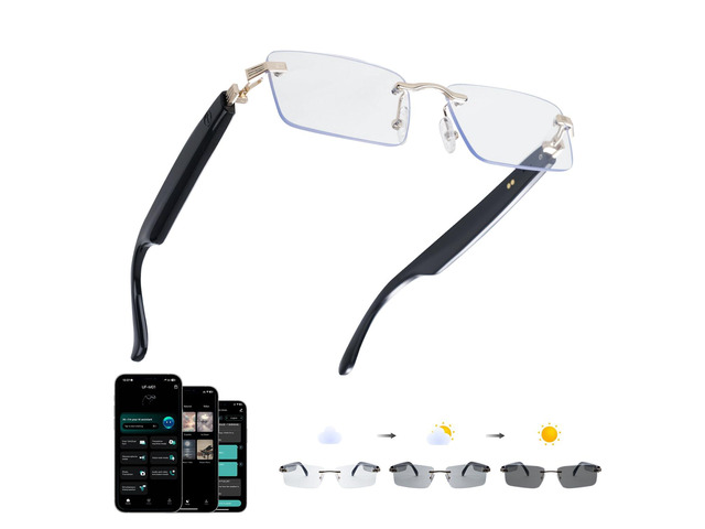 AI Translation Glasses with 164 Languages, Rimless Bluetooth Audio, Gold Real-Time Translation, Photochromic Lenses, Open-Ear Speakers,...