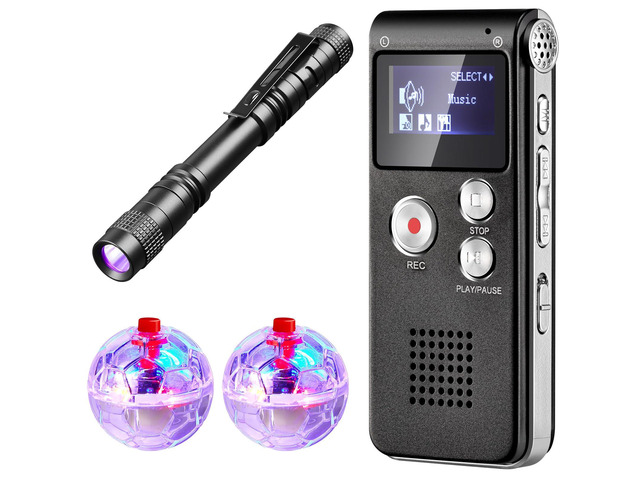 4 Pcs Ghost Hunting Equipment Kit,Black,Fashion 1 Evp Voice Recorder 8 Gb, 1 UV Flashlight, 2 LED Light up Cat Ball, Ghost Investigation...