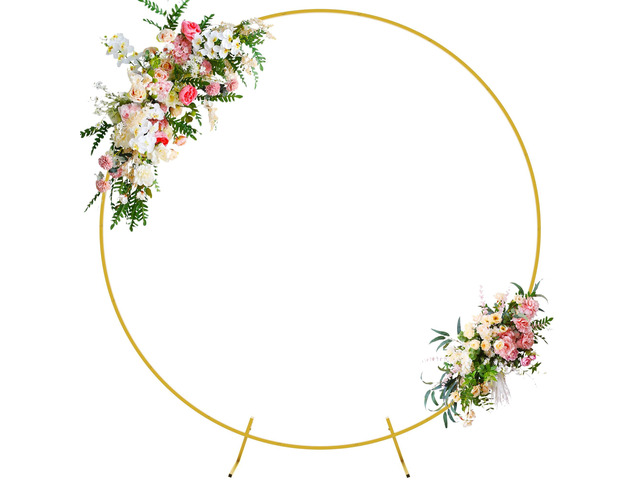 Round Backdrop Stand 7.2FT Gold Metal Circle Balloon Arch Frame Metal Circle Backdrop Stand Gold Round Arch for Wedding Birthday Party Bridal...