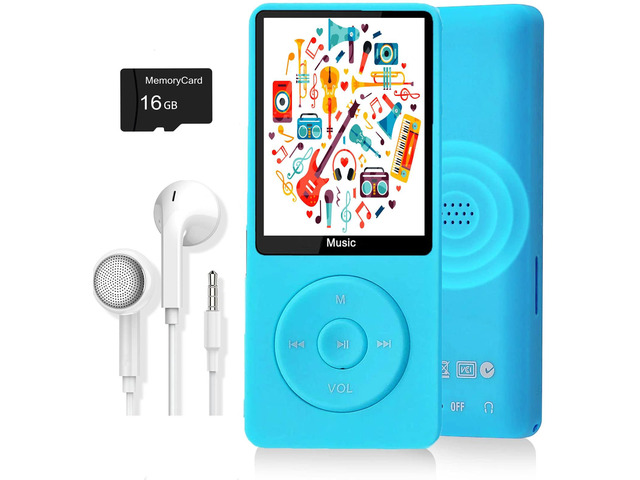 MP3 Player, Music Player with 16GB Micro SD Card, Build-in Speaker/Photo/Video Play/FM Radio/Voice Recorder/E-Book Reader, Supports up to 128GB