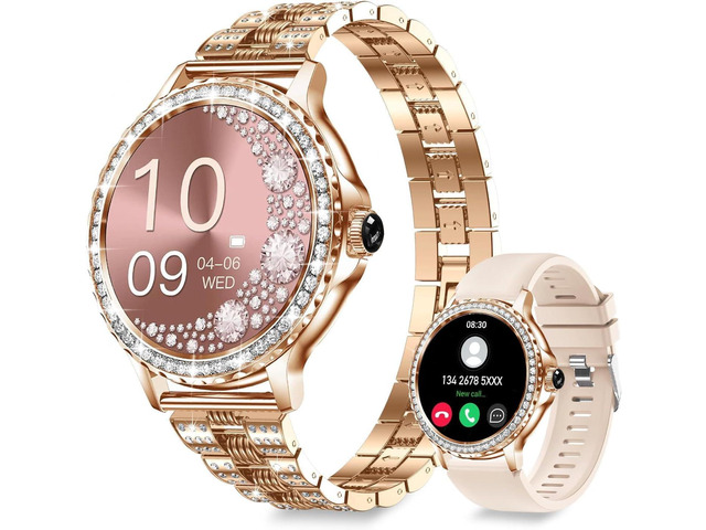 Smart Watches for Women(Make/Answer Call) with Diamond:1.3' Fitness Tracker Watch for HR/Blood Pressure/SpO2/Sleep Monitor,Digital Running Watches...