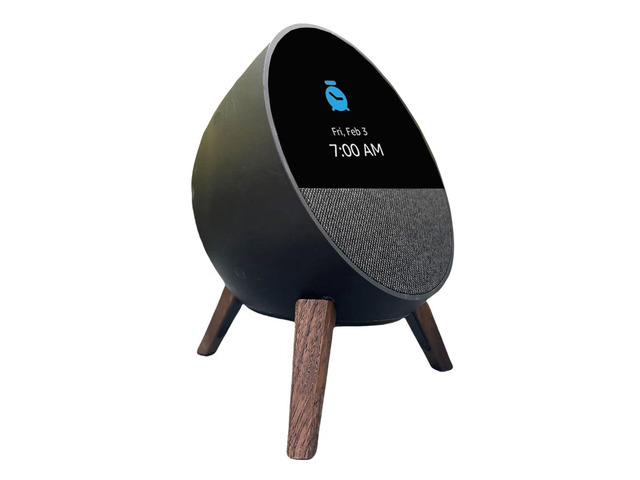 Wooden Stand Wood Tripod Stand Desk Holder Mount for Alexa Echo Spot Wooden Stand with Slicone Pad Feets for Echo Spot, with Ellipse Metal Frame...