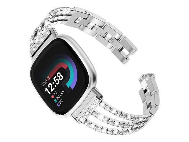 Compatible with Fitbit Versa 4/Fitbit Versa 3 Bands for Women Chain with Crystal Diamond Bling Metal Link Bracelet Strap Steel Versa 4/Fitbit...