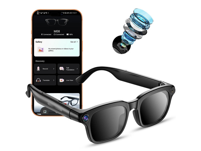 Ai Smart Glasses with Camera, 4K 8MP HD Photo and Video Recording with Real-Time Translation/Object Recognition/AI Voice Q & A/Recording, Calls and...