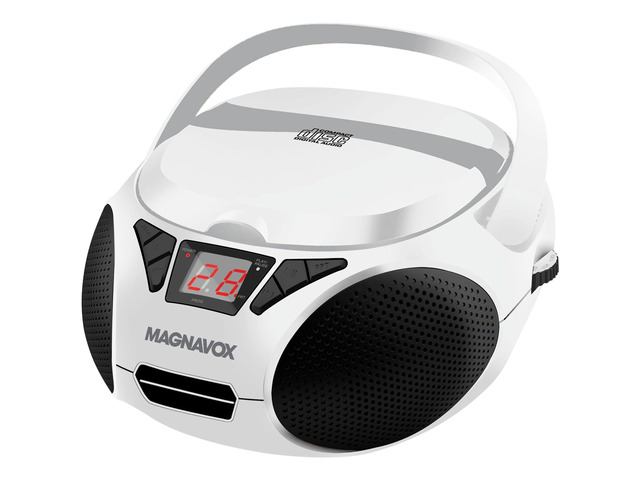 Portable Top Loading CD Boombox with AM/FM Stereo Radio in Black CD-R/CD-RW Compatible LED Display AUX Port Supported Programmable CD...