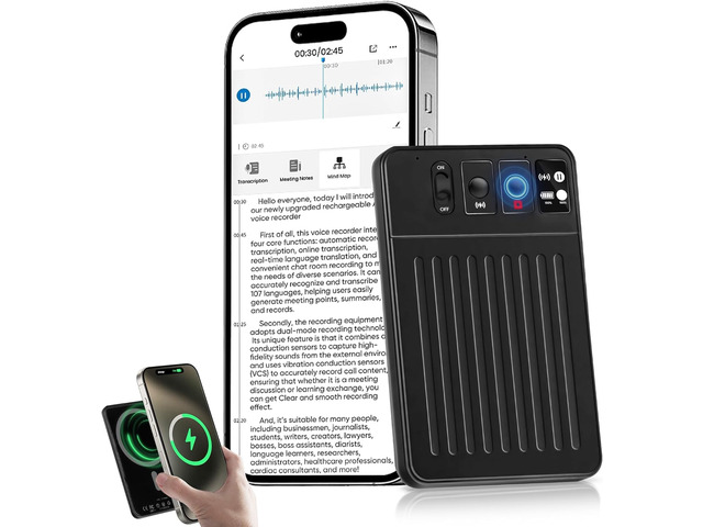 Bantropolis AI Voice Recorder 64GB, Intelligent Transcription and summarization, Supports 107 Languages, with 3000mAh Magnetic Charging, Suitable...