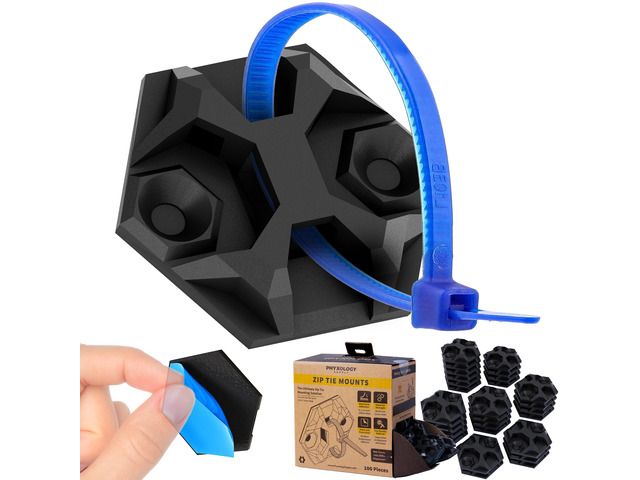 Rugged, Stylish Adhesive XL Zip Tie Mounts 100 Pack. Premium 1.5in Sticky Back Ziptie, Cord, and Cable Management Anchor Clips. Easy Peel and Stick...