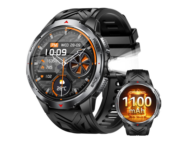 Military Smart Watch for Men with 1100 mAh Battery/LED Flashlight/1.7' HD Rugged Tactical Smartwatch with Text and Call/Compass, 5ATM Waterproof...