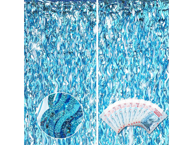10 Pieces 3.3 x 6.6 Ft Foil Fringe Backdrop Party Wavy Tinsel Fringe Curtain Streamer for Happy New Year Carnival Party Favor 80s 90s Disco Ocean...