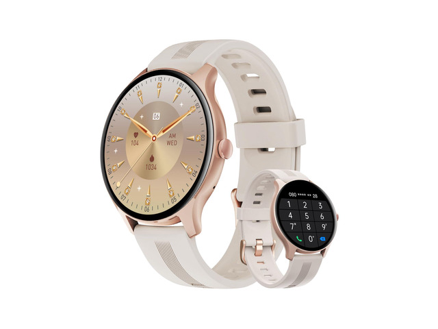 Smart Watch for Women Men Answer/Make Calls for iPhone/Android Cream 1.4' HD Round Fitness Tracker Watch, Heart Rate/Sleep Monitor, Step/Calories...
