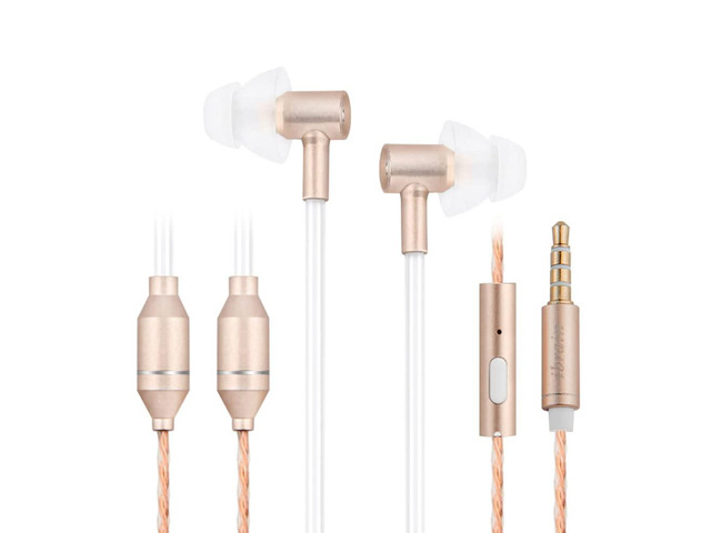 Air Tube Headphones EMF Free Airtube Earbuds Wired Air Tube Headset with Microphone in Ear Earphones Noise Cancelling for Safe Listening - Gold