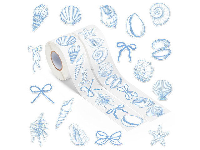 Blue Seashell Stickers - 1000Pcs Summer Decorative Decals for Kids Funny Ocean Animals Starfish Bow, Under the Sea Beach Vinyl Roll Stickers,...