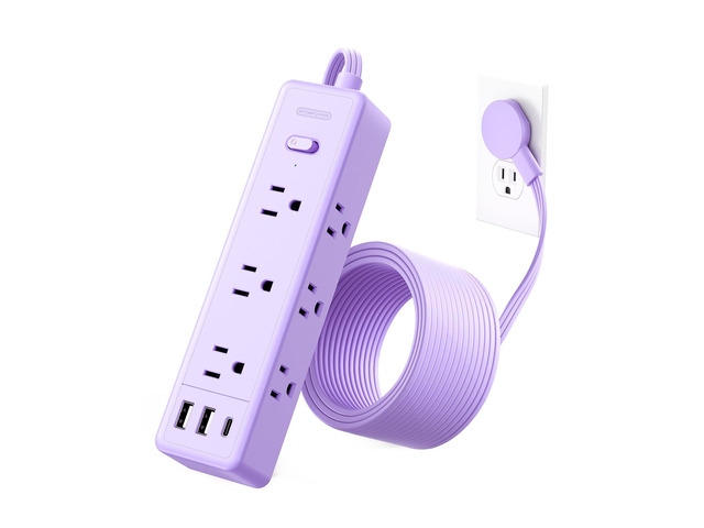 Purple Power Strip, Purple Surge Protector Extension Cord 5FT, 9 Outlets 3 USB (1 USB C), Mounted,1080J, Multiple Outlets Desk Accessories for Home...