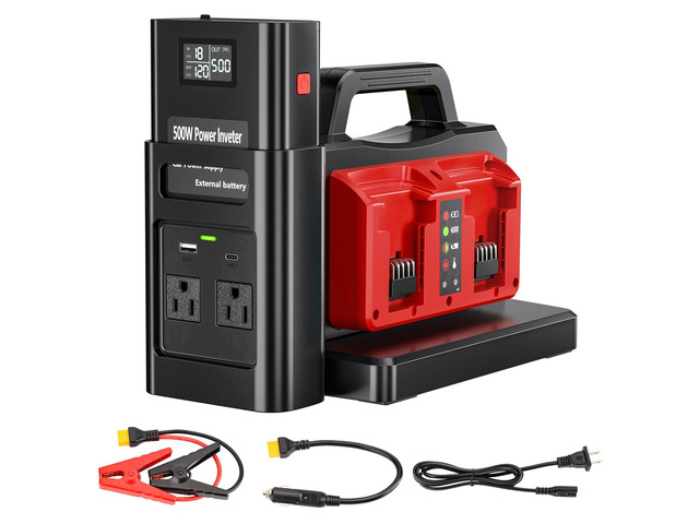 500W Pure Sine Wave Power Inverter for Milwaukee M18 18V Battery, 4-Ports DC 18V to AC(2 Outlets) 120V Car Charger Plug Inverter Adapter Converter...