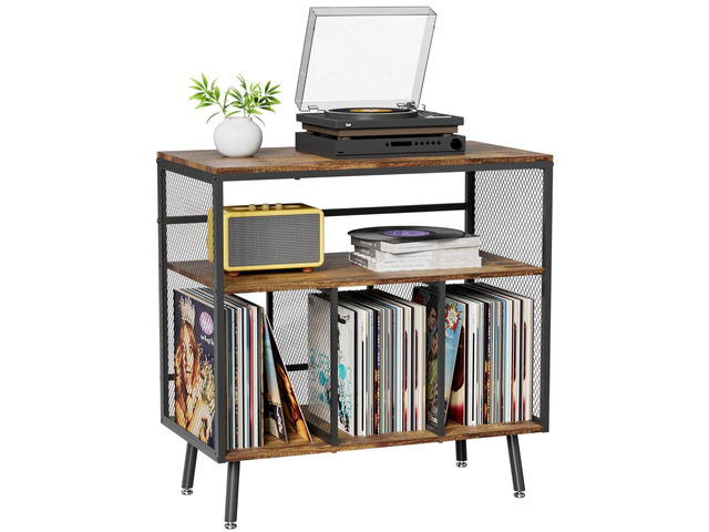 Record Player Stand with Vinyl Storage, 3-tier Turntable Stand Holds Up to 220+ Albums, Large Record Player Table Storage Rack for Home Office