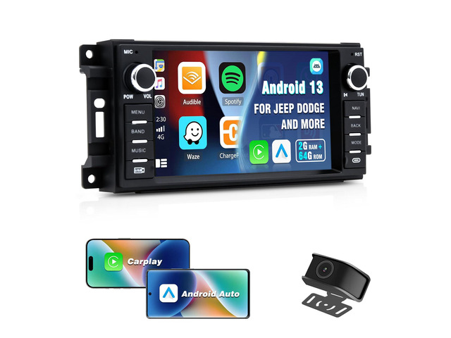 Car Radio Stereo for Jeep Wrangler Chrysler Dodge, CarPlay/Android Auto Android 13 7' HD Touch Screen Car Radio, HD Reversing Camera, AM/FM...