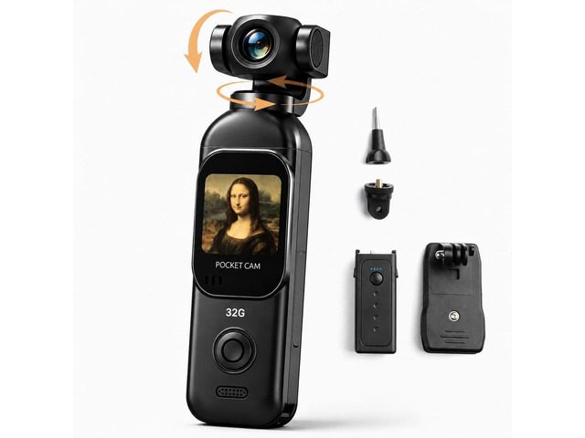 1080P Vlogging Camera with Rotating Lens, WiFi App & 32GB Card Charging Case, One-Button Recording for Travel and Daily Life