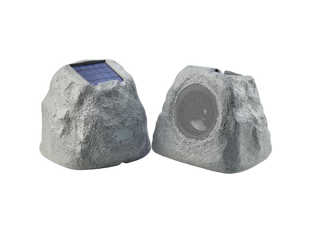 Solar Rock Speakers, Pair, Weather-Resistant (GHRK-500LTMS-PR) Solar outdoor rock speakers, pair - weatherproof - Bluetooth, multi-link - natural...