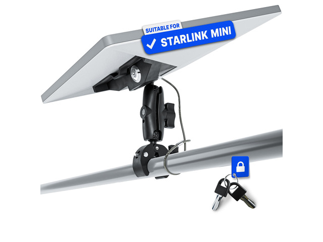 Clamp Mount for Starlink Mini - Double Lock - Anti-Theft Rust-free, adjustable clamp secures your Starlink Mini to RVs, boats, campers, balconies...