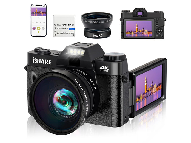 4K Digital Camera for YouTube Compact Video Camera with Microphone Anti-Shake Night Vision 16X Zoom Travel Family Vlogging Daily Recording...