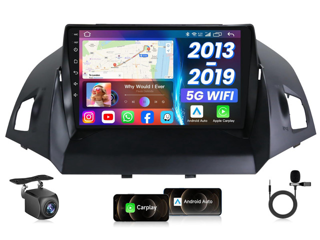 Android 13 Car Radio Stereo for Ford Escape 20132019, 9' 1280Ã—800 Touch Screen Head Unit (4-Core + 64G ROM, 5G WiFi) with Wireless CarPlay &...