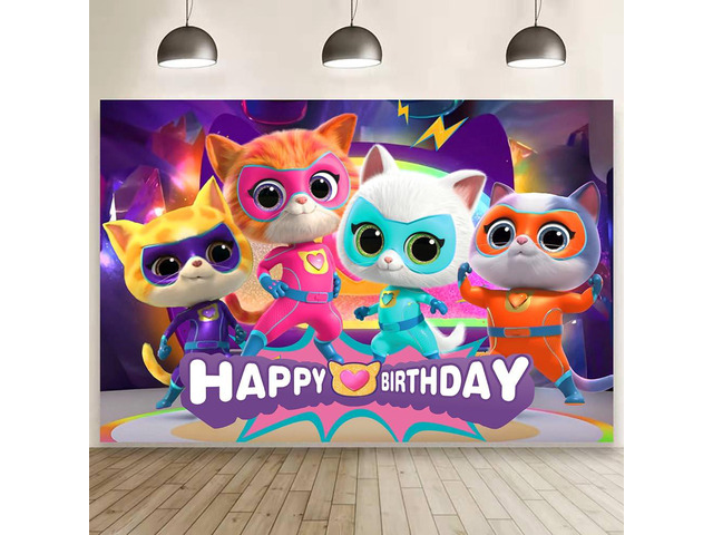 Super Cats Birthday Decorations,Super Cats Happy party Banner Backdrop for Kids Birthday Party Supplies (5x3ft)