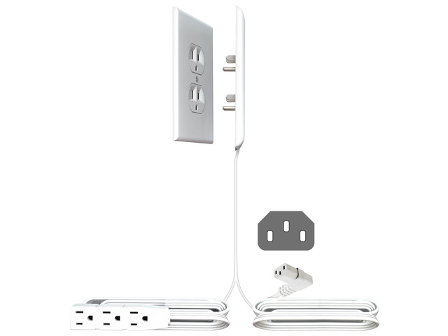 Original & Patented Ultra-Thin Outlet Concealer with Cord Concealer Kit, 5 Foot A/C Power Cord and C7 or C13 Connector for TV, and 5 Foot Cord, 3...
