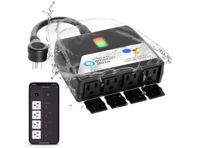 Smart Heavy Duty Outdoor Power Strip WiFi Plug Water-Resistant Socket, Electrical Power Extension Cord, Outlet Switch and Timer Works Remotely with...