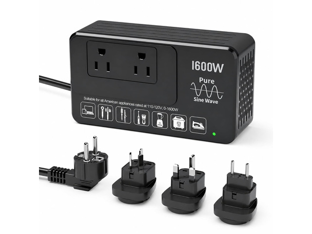1600W 220V to 110V Voltage Converter, Pure Sine Wave, No Limitations - Power Any American Appliance Overseas, Voltage Converter US to Europe...