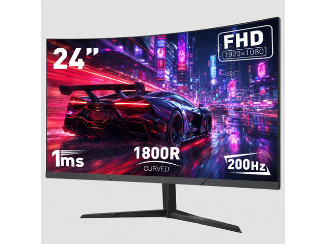 24 Inch Curved Gaming Monitor, FHD 1080P 200Hz, 1ms Computer Monitor, 1800R Display, Built-in Speakers, AMD FreeSync & G-Sync Compatible, HDMI 2.0,...
