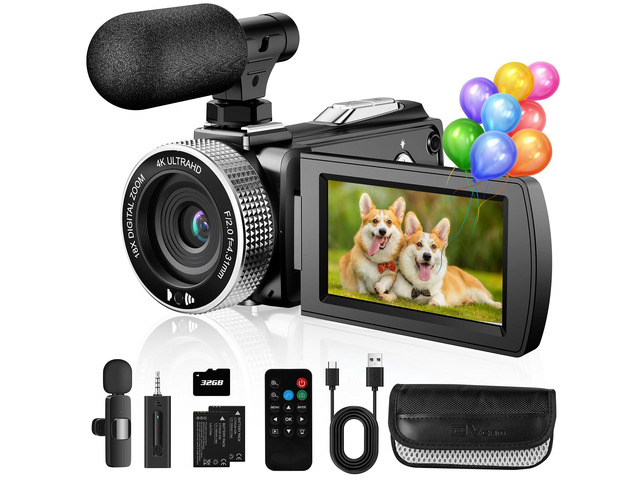 4K 60FPS Video Camera Camcorder, 48MP UHD YouTube Vlogging Camera with Wireless Lavalier Microphone,18X Digital Zoom,3 Inch 270° IPS Screen for...