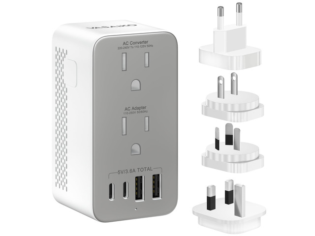 1200W Voltage Converter US to Europe, 6 in 1 220V to 110V Converter for European Travel, Universal Travel Adapter with 2 USB-A 2 USB-C Port &...