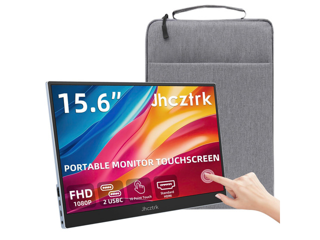 15.6 Inch Touchscreen Portable Monitor, FHD 1080P IPS Full Function USB-C Ultra Slim Travel Screen, Portable Display w/Speakers & VESA Mount for...