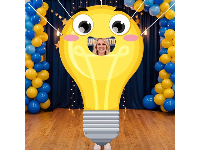 VBS 2026 Light Bulb Face Hole Photo Booth Prop, Illumination Party Backdrop for Vacation Bible School, Sunday School Church Classroom Decorations,...
