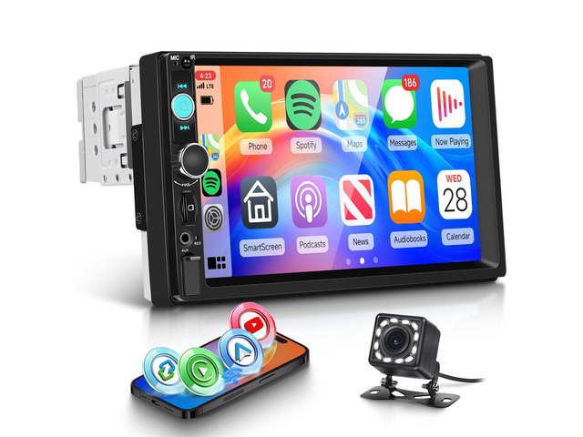 Single Din Car Stereo with Wireless Carplay Android Auto You-Tube, 7' IPS Touch Screen Car Radio 1 Din with Backup Camera Car Audio Receiver...