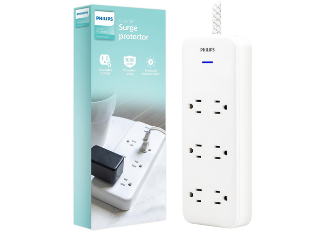 Surge Protector Power Strip, 8 Ft Long Braided Extension Cord 6 Outlet Extender (Wide Spaced), 1080 Joules, Flat Plug, On Off Switch, ETL Safety...