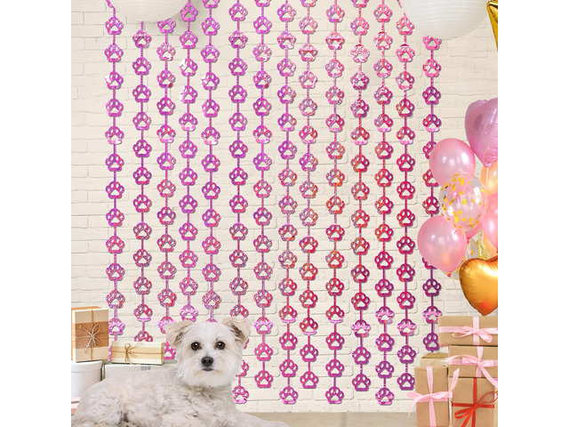 Pink Dog Birthday Party Supplies, 2 Pack Paw Foil Fringe Curtains Pink Dog Paw Party Decorations, 3.3 x 6.6ft Puppy Photo Booth Prop Backdrop...