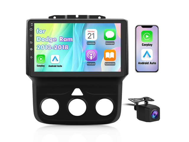 8 Core Car Radio Stereo for Dodge RAM 1500 2500 3500 2013 2014 2015 2016 2017 2018 with Carplay Android Auto Bluetooth 4+64GB (Only fit Manual AC)