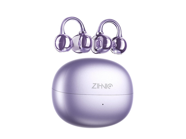 S26 Wireless Clip on Earbuds, Open Ear Wireless Bluetooth 5.4 Headphones with Mic, IPX5 Waterproof, 35Hr Play time, Light Weight -Purple