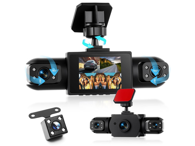 4 Channel 360 Dash Cam Front and Rear Inside Left Right, Dash Camera for Cars, Built-in Night Vision, Sensitive Motion Detection 24/7 Recording...
